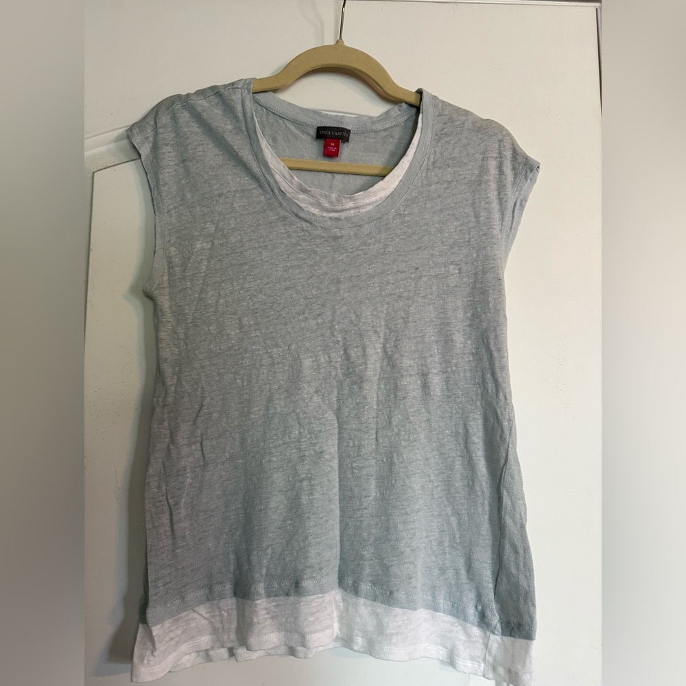 Vince Camuto 100% Linen Layered Cap Sleeve Top